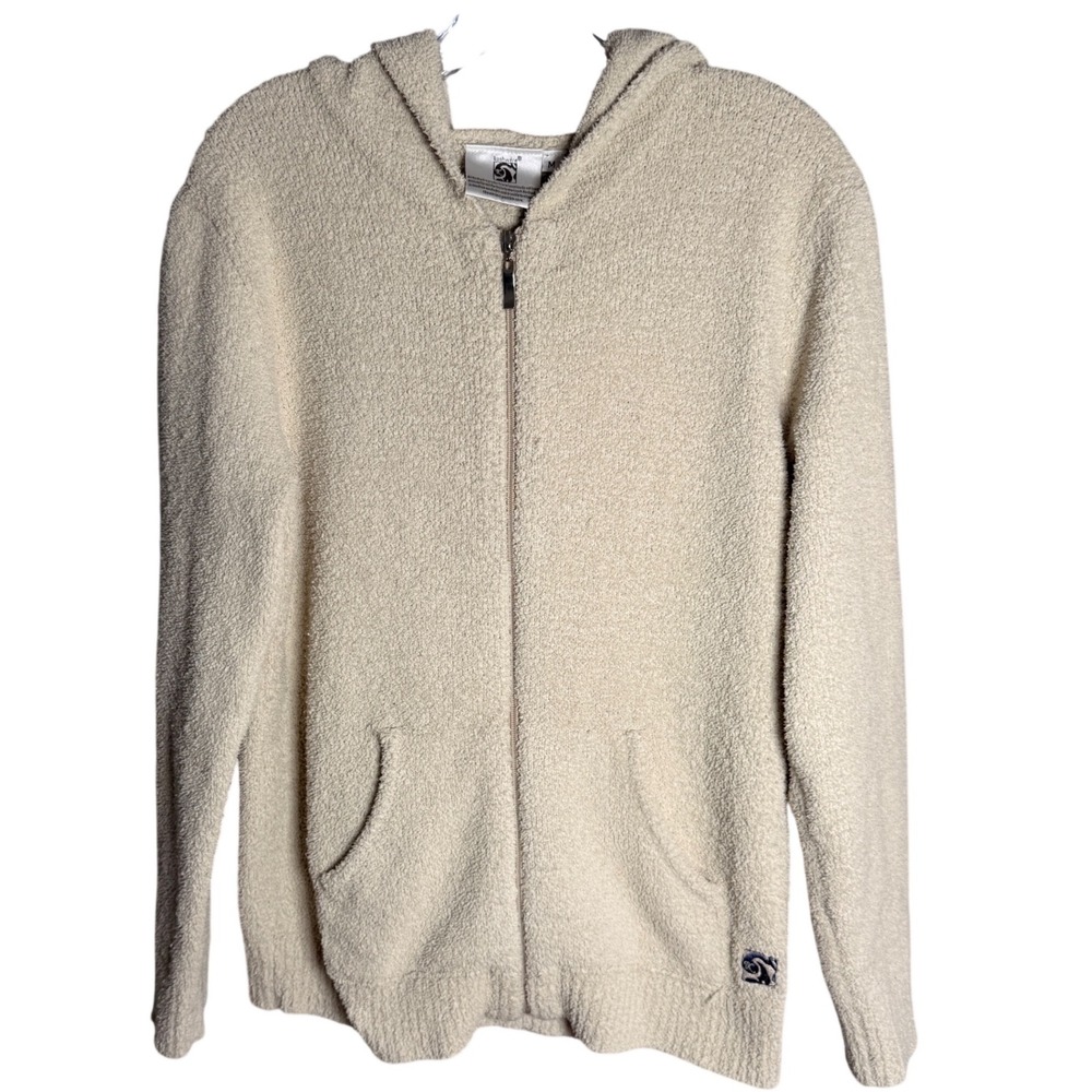 Kashwere Full Zip Hoodie Womens Size M Cream Chenille Soft Loungewear Cozy
